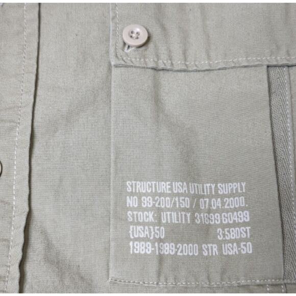 Vintage STRUCTURE Men's Large Khaki Military Style Button Front Shirt Unique - Picture 2 of 5